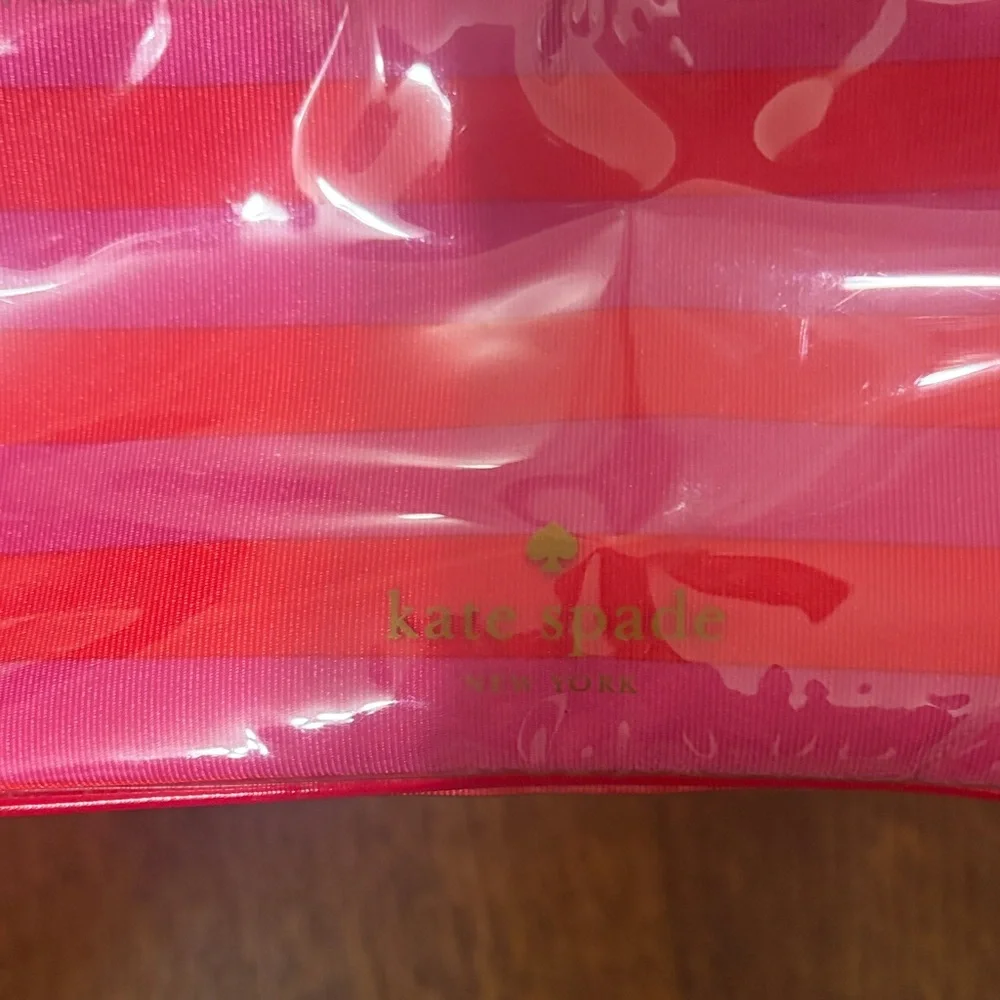kate spade Glossy Pink and Coral Striped Vinyl Travel Pouch (small)